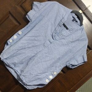 Nicole Miller Blue Striped Button-Accent Top